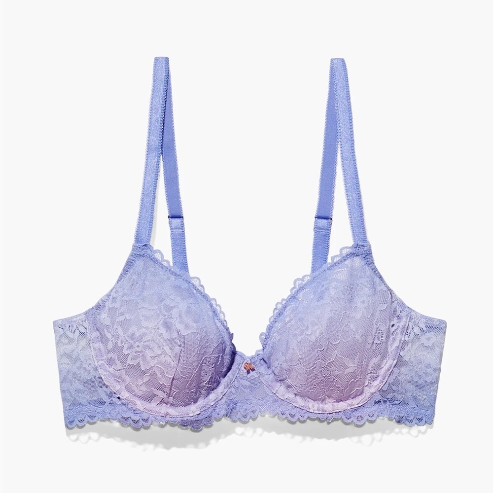 NWT, FLORAL LACE UNLINED BRA, BLUE‎ PERIWINKLE OMBRÉ,32DD